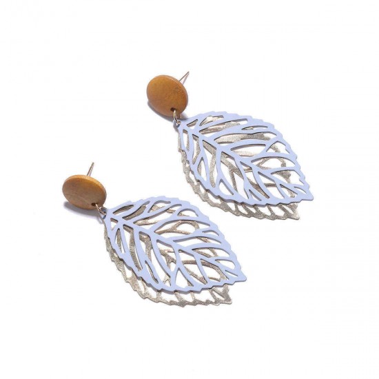 Simple Style Wood Hollow Leaves Ear Drop Earring  for Women