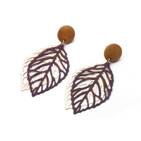 Simple Style Wood Hollow Leaves Ear Drop Earring  for Women