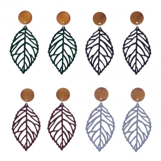 Simple Style Wood Hollow Leaves Ear Drop Earring  for Women