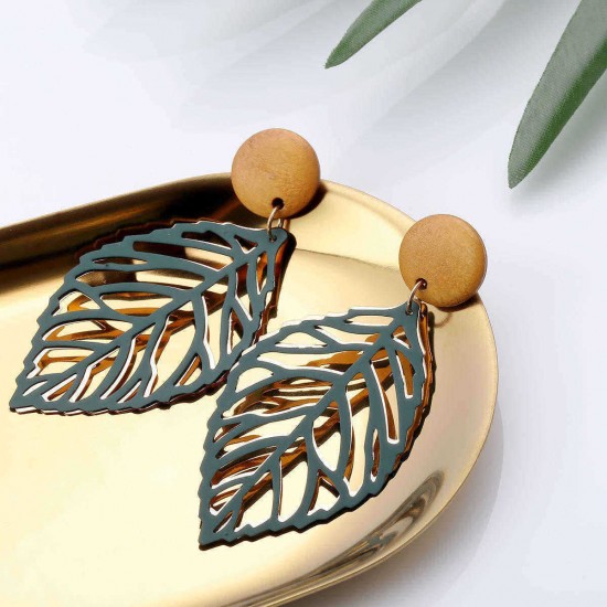 Simple Style Wood Hollow Leaves Ear Drop Earring  for Women