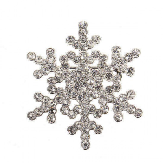 Snowflake Rhinestone Crystal Alloy Brooch Pin For Women