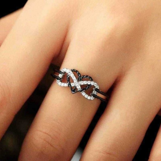 Special Zircon Inlaid Hollow Platinum Rings Infinity Knot Heart Cross Finger Ring for Women