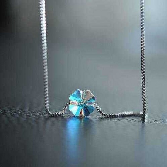 Square Cube S925 Silver Water Drop Star Crystal Necklace