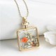 Square Glass Bottle Real Dry Flower Pendant Necklace For Women