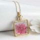 Square Glass Bottle Real Dry Flower Pendant Necklace For Women