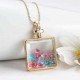 Square Glass Bottle Real Dry Flower Pendant Necklace For Women