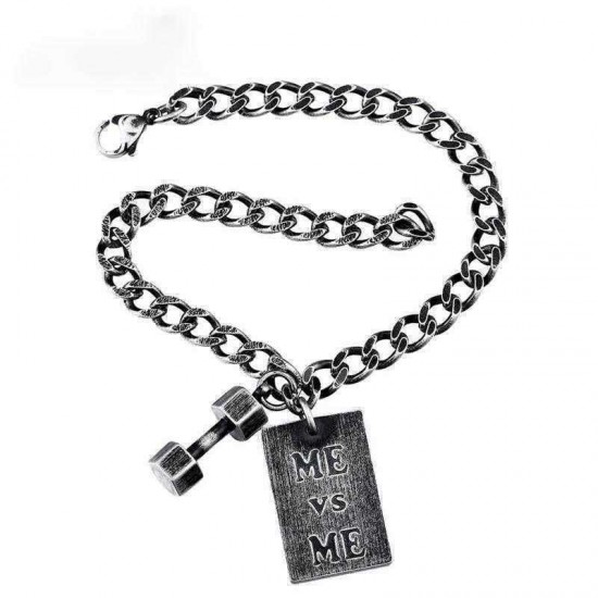 Stainless Steel Link Chain Letter Hag Barbell Bracelet Sport for Women Men