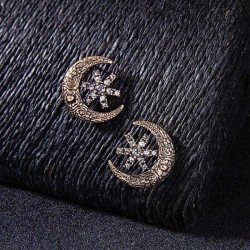 Star-Studded Moon Flower Embossed Earrings Female Retro Style