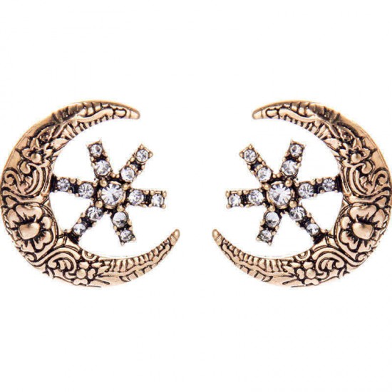 Star-Studded Moon Flower Embossed Earrings Female Retro Style