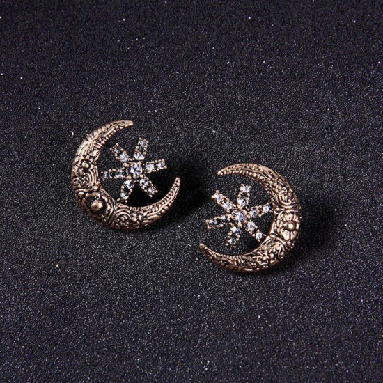 Star-Studded Moon Flower Embossed Earrings Female Retro Style