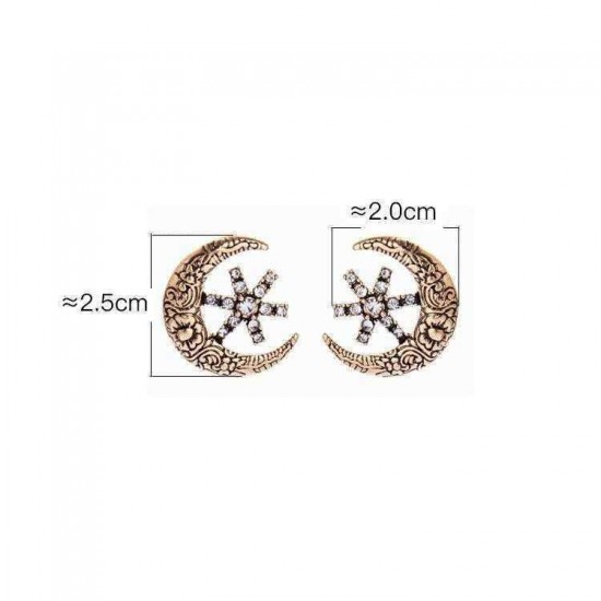 Star-Studded Moon Flower Embossed Earrings Female Retro Style