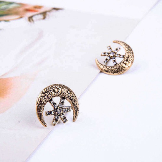 Star-Studded Moon Flower Embossed Earrings Female Retro Style