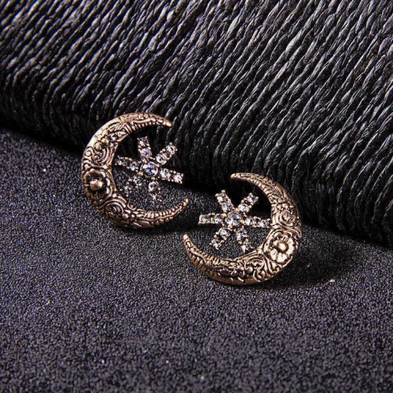 Star-Studded Moon Flower Embossed Earrings Female Retro Style