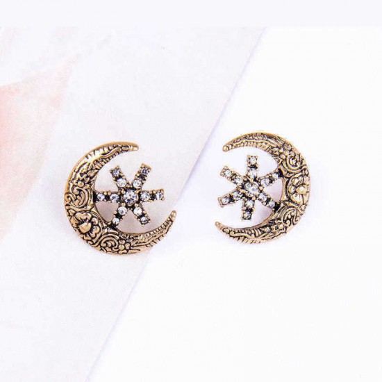 Star-Studded Moon Flower Embossed Earrings Female Retro Style