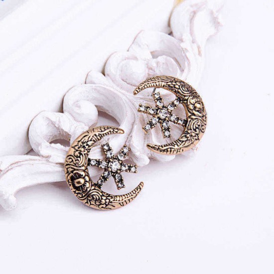 Star-Studded Moon Flower Embossed Earrings Female Retro Style