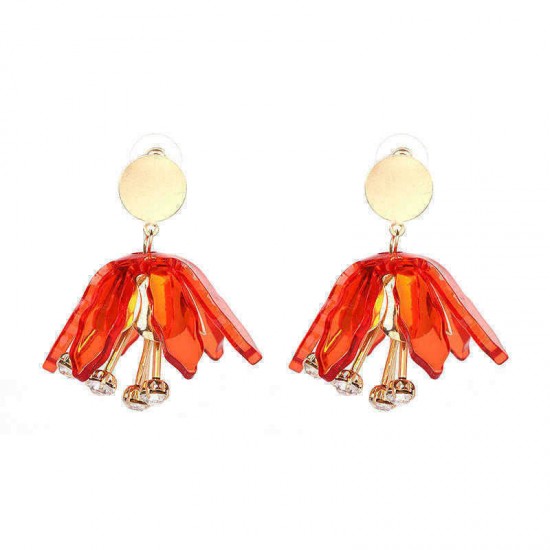 Statement Dangle Earring Rhinestone Flower Tassel Piercing Chandelier Ear Drop for Women