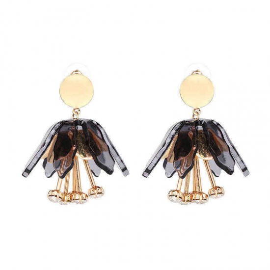 Statement Dangle Earring Rhinestone Flower Tassel Piercing Chandelier Ear Drop for Women