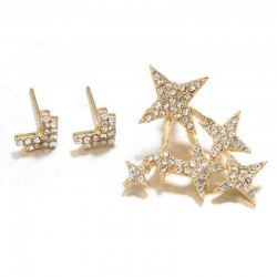 Statement Full Rhinestone Arrows Stars Gold Stud Earring Punk Party Jewelry for Girl Women