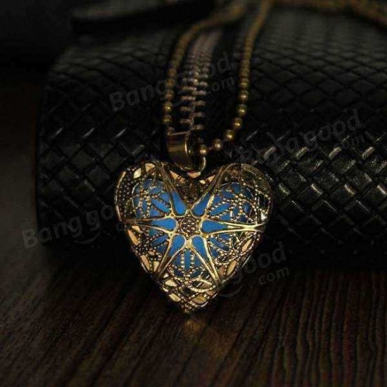 Steampunk Luminous Necklace Heart Glow In The Dark Pendant Necklace