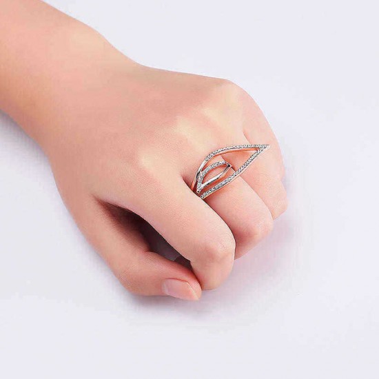 Streamline Leaf Shape Stylish Finger Ring Rhinestone Eco Friendly Accessories Anallergic Jewelry