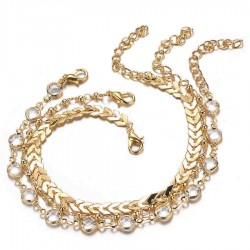 Stylish Arrow-studded 3 Pieces/ Set Gold Alloy Rhinestone Anklet For Women