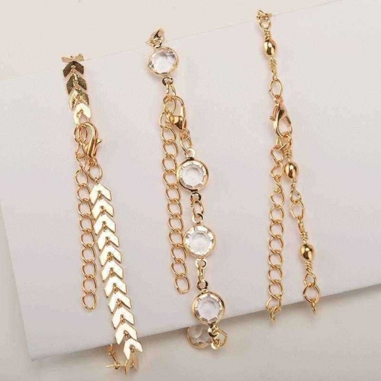 Stylish Arrow-studded 3 Pieces/ Set Gold Alloy Rhinestone Anklet For Women