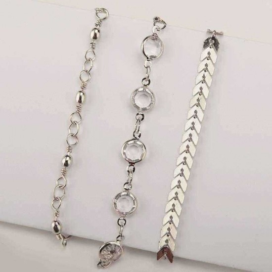 Stylish Arrow-studded 3 Pieces/ Set Gold Alloy Rhinestone Anklet For Women