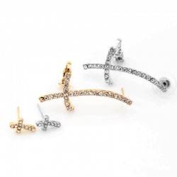 Stylish Ear Clip Long Cuff Earring Trendy Rhinestone Cross Silver Gold Earrings Jewelry for Women