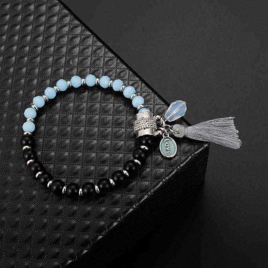 Stylish Womens Blue Black Beaded Bracelet Love Charm Adjustable Tassel Bracelets Gift for Women