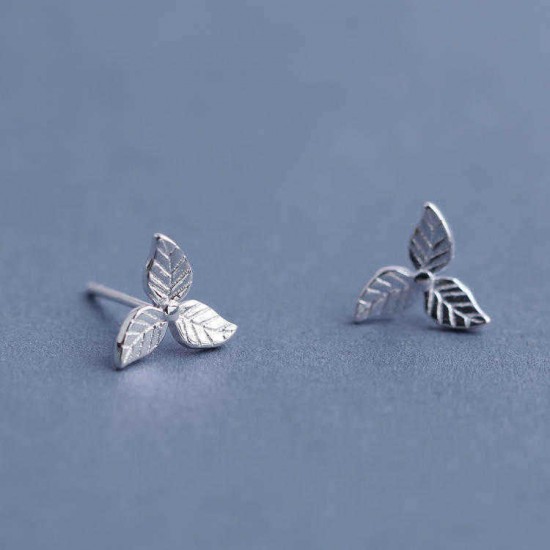 Sweet 925 Sterling Silver Earring Fashion Leaf Simple Charm Stud Earrings Gift for Girls Women