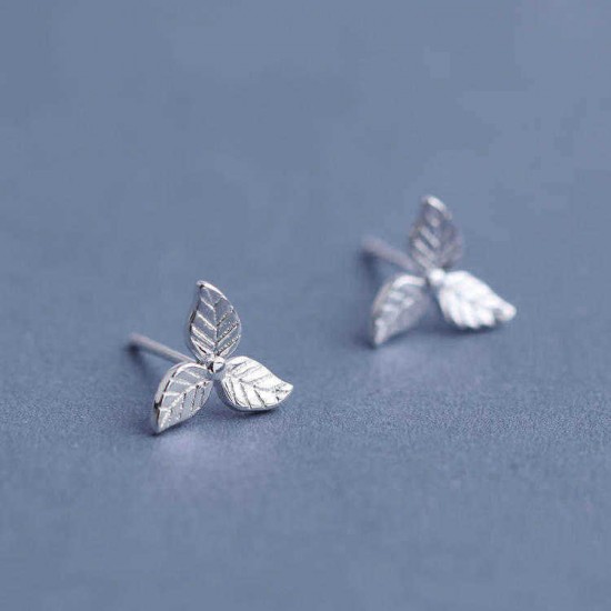 Sweet 925 Sterling Silver Earring Fashion Leaf Simple Charm Stud Earrings Gift for Girls Women