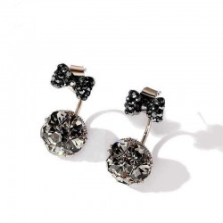 Sweet 925 Sterling Silver Earrings Full Rhinestone Bowknot Ball Stud Earrings for Women