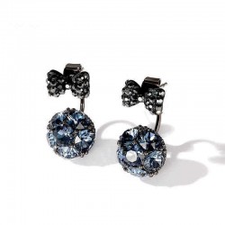 Sweet 925 Sterling Silver Earrings Full Rhinestone Bowknot Ball Stud Earrings for Women