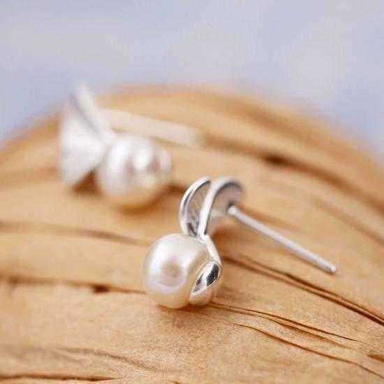 Sweet 925 Sterling Silver Leaves Pearl Earrings Women Jewelry