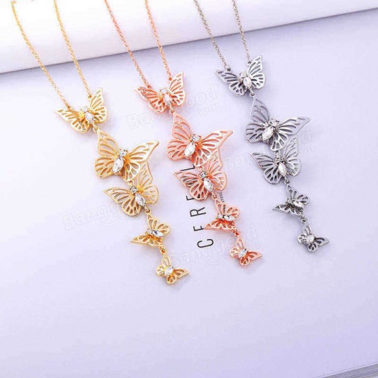 Sweet Butterfly Pendant Necklace Fashion Crystal Clothing Accessories Costumes Jewelry For Women