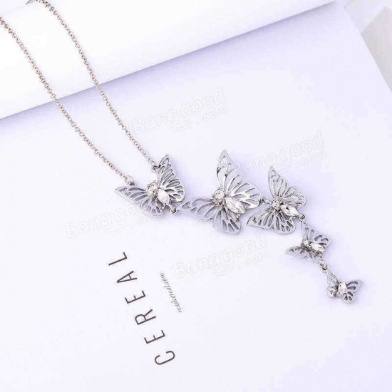 Sweet Butterfly Pendant Necklace Fashion Crystal Clothing Accessories Costumes Jewelry For Women