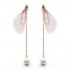 Sweet Chiffon Wings Asymmetric Artificial Pearl Women Earrings