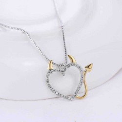 Sweet Couple Devil Love Necklace Inlaid Crystal Pendants Jewelry Sweater Chain Jewelry