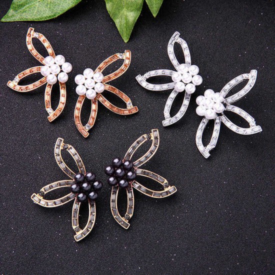 Sweet Crystal Flower Pearl Earring Leaves Big Stud Earring Party Jewelry for Women