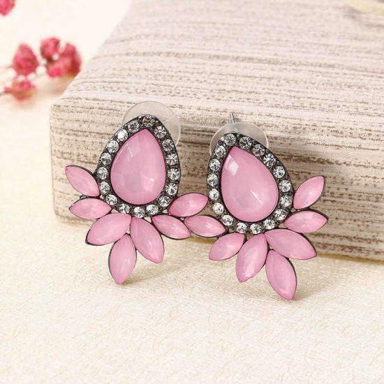 Sweet Drop Rhinestones Women's Crystal Flower Leaf Charm Earrings Jewelry