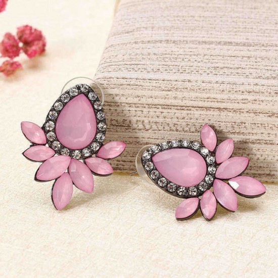 Sweet Drop Rhinestones Women's Crystal Flower Leaf Charm Earrings Jewelry