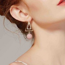 Sweet Ear Drop Earring Double Gold Triangle Pink Artificial Pearls Pendant Earrings for Women