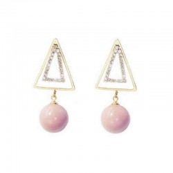 Sweet Ear Drop Earring Double Gold Triangle Pink Artificial Pearls Pendant Earrings for Women