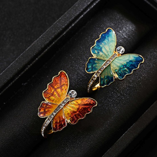 Sweet Enamel Butterfly Finger Ring Trendy Insect Diamond Personality Rings Gift for Women