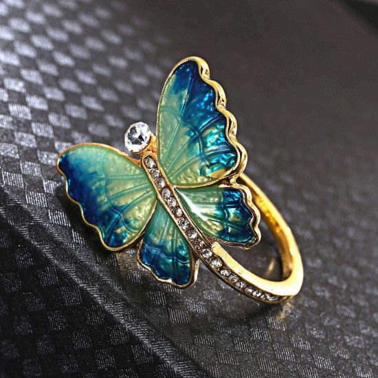 Sweet Enamel Butterfly Finger Ring Trendy Insect Diamond Personality Rings Gift for Women