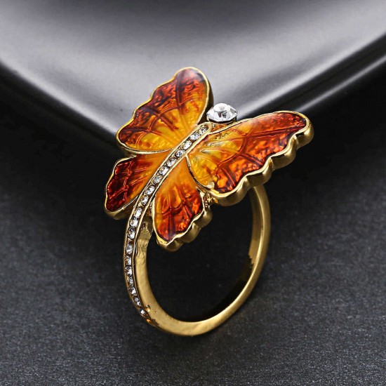 Sweet Enamel Butterfly Finger Ring Trendy Insect Diamond Personality Rings Gift for Women