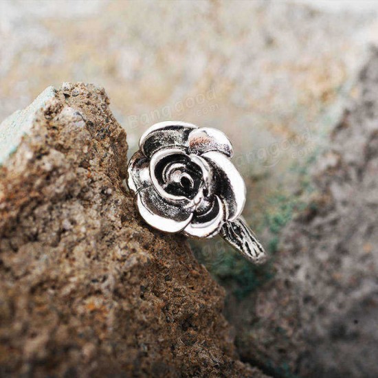 Sweet Flower Antique Silve Finger Rings Elegant Carved Rose Flower Ring Cute Jewerly For Girl Women