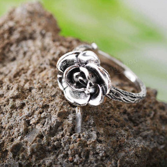 Sweet Flower Antique Silve Finger Rings Elegant Carved Rose Flower Ring Cute Jewerly For Girl Women