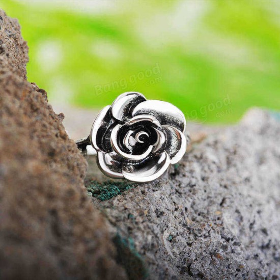 Sweet Flower Antique Silve Finger Rings Elegant Carved Rose Flower Ring Cute Jewerly For Girl Women