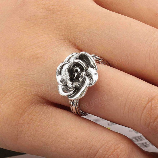 Sweet Flower Antique Silve Finger Rings Elegant Carved Rose Flower Ring Cute Jewerly For Girl Women